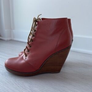 Urban Outfitters Burnt Orange Lace-Up Wedge Booties